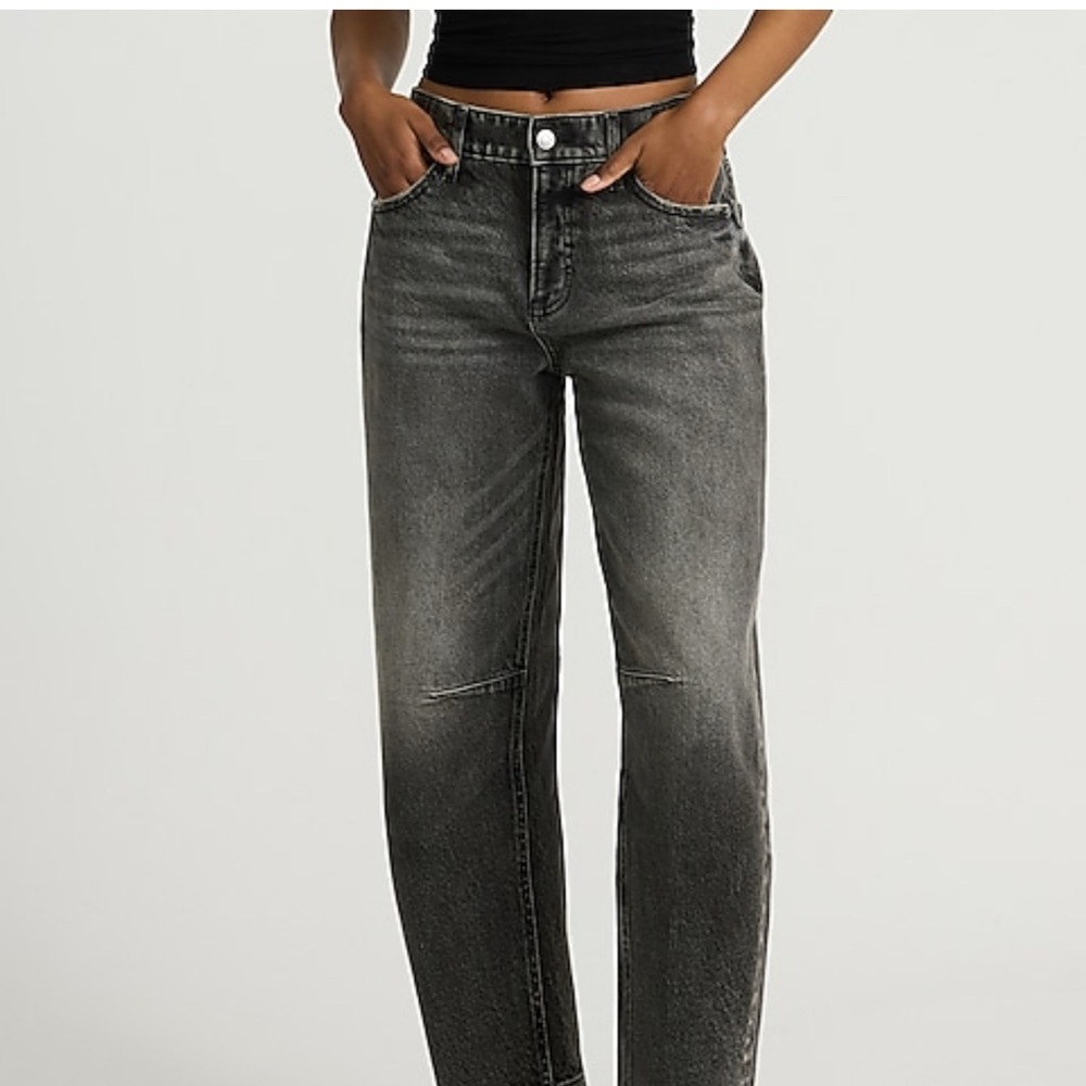 Express Distressed Black Barrel Leg Jeans